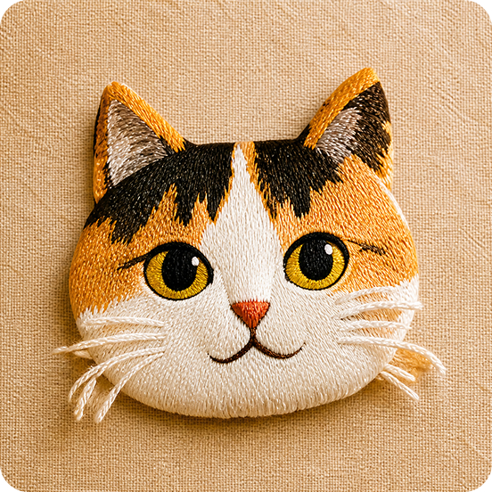 ねこの刺繍ブローチ（ミケ）