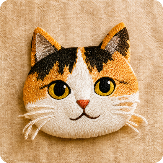 新作「ねこの刺繍ブローチ（ミケ）」を追加しました