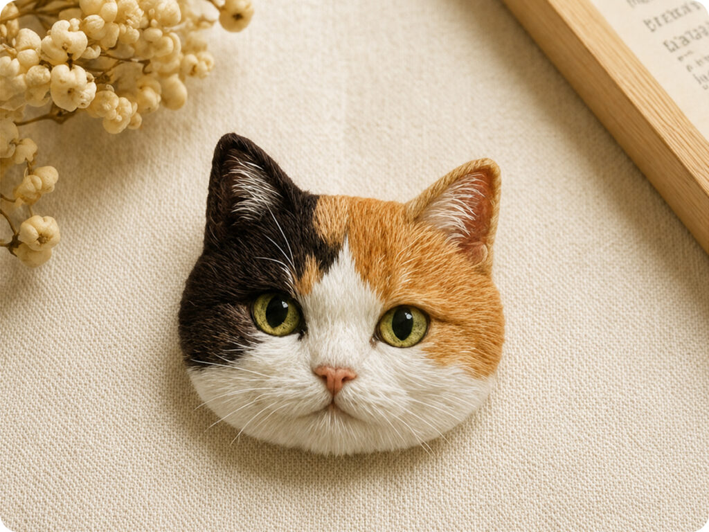 ミケの刺繍ブローチ